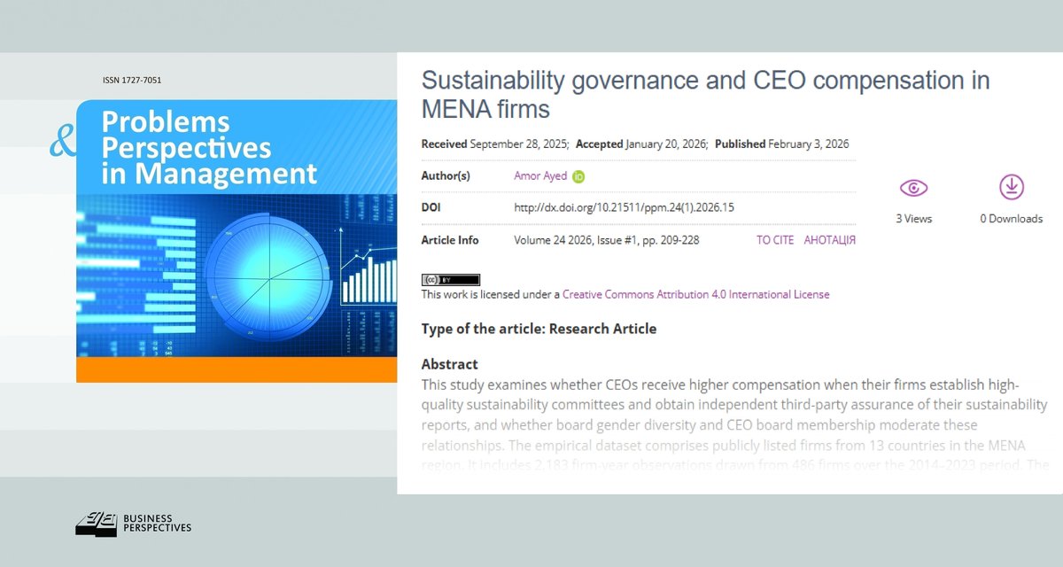 PPM_Journal's tweet photo. ๐ https://t.co/OScRG7dLPm
๐ Sustainability governance and CEO compensation in MENA firms
๐ค Amor Ayed
#boarddiversity #CEOcompensation #emergingmarkets #ESGcommittee #externalassurance #sustainabilitygovernance https://t.co/bM9n8UDJjq
