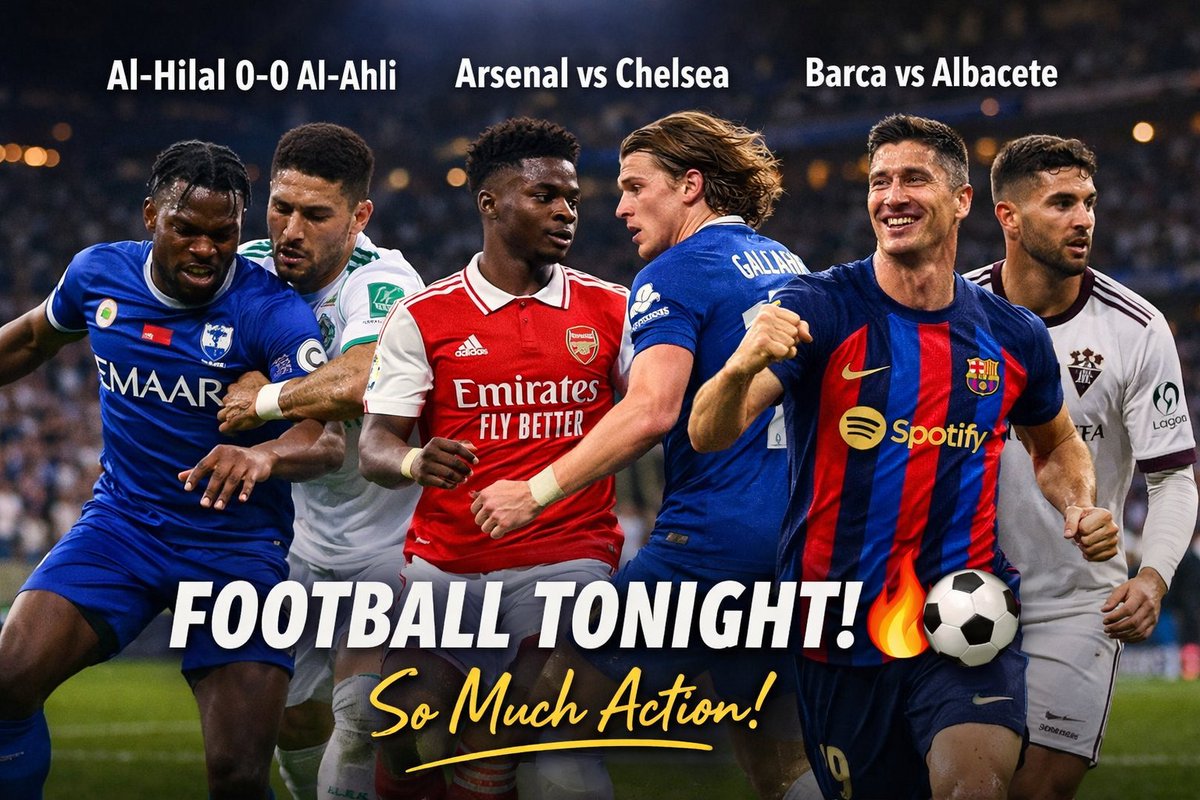 Hornxyz's tweet image. Football tonight 🔥 Al‑Hilal 0‑0 Al‑Ahli Arsenal vs Chelsea Barca vs Albacete  so much action ⚽ #FootballUpdates
#Horn