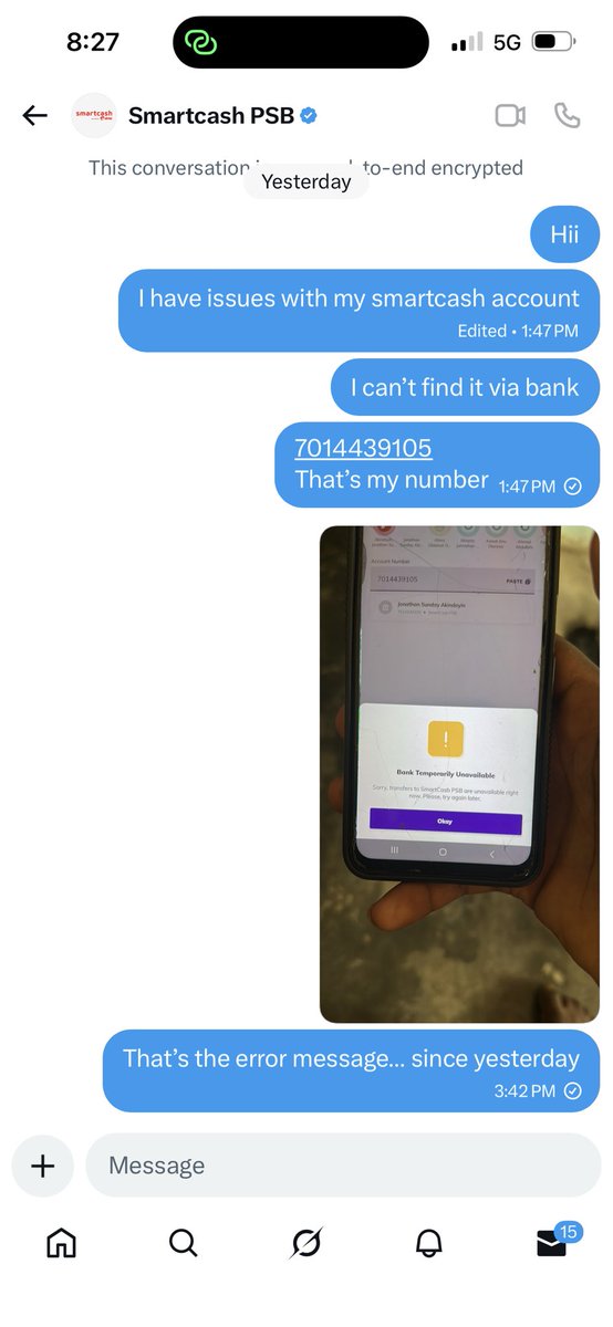 jonyjayone's tweet photo. @smartcashpsb @OlakunmiQ35432 @smartcash This is our DM na.. I sent the screenshot of the error too. Maybe you DM directly. https://t.co/CTpAqQMPQK
