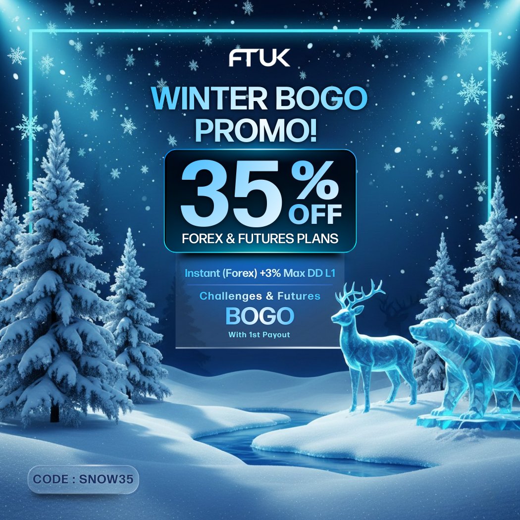 Ftuk_com's tweet image. ❄️ FTUK WINTER BOGO PROMO IS HERE! ❄️

🔥 The markets are heating up — even in the cold!
Trade bigger, smarter, and stronger this season with our most powerful offer yet.

💥 35% OFF all Forex &amp;amp; Futures Plans
📈 Instant (Forex): +3% Max Drawdown (L1)
🎯 Challenges &amp;amp; Futures: BOGO…