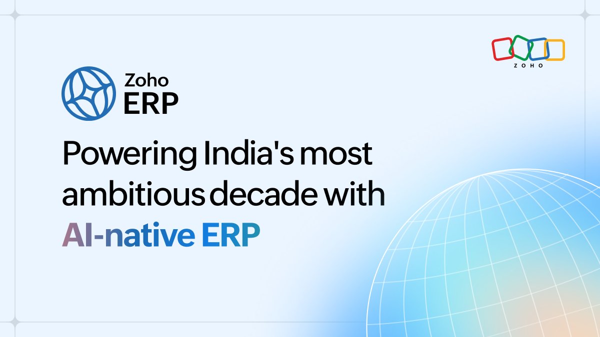 EconomicTimes's tweet photo. Sponsored | An ERP That Keeps You Ahead

Keeping up with business changes is challenging. Zoho ERP is built for India: vertical-first, unified, AI-enabled, with real-time compliance and insights to drive growth.

Try Zoho ERP now - https://t.co/T7WC2i5YDm

#ZohoERP #AI #ERPofIndia
@ZohoERP