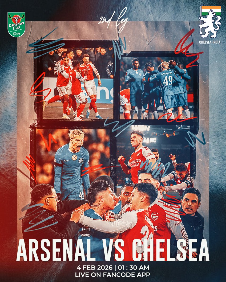 North London awaits 🔴⚔️🔵

Chelsea head to the Emirates tonight for the EFL Cup semi-final second leg.
Arsenal lead, but the Blues are ready to fight back.

All to play for. We believing, Blues? 💪💙

#LondonDerby #ARSCHE #ChelseaFC #ChelseaIndia #IndiasBlueArmy