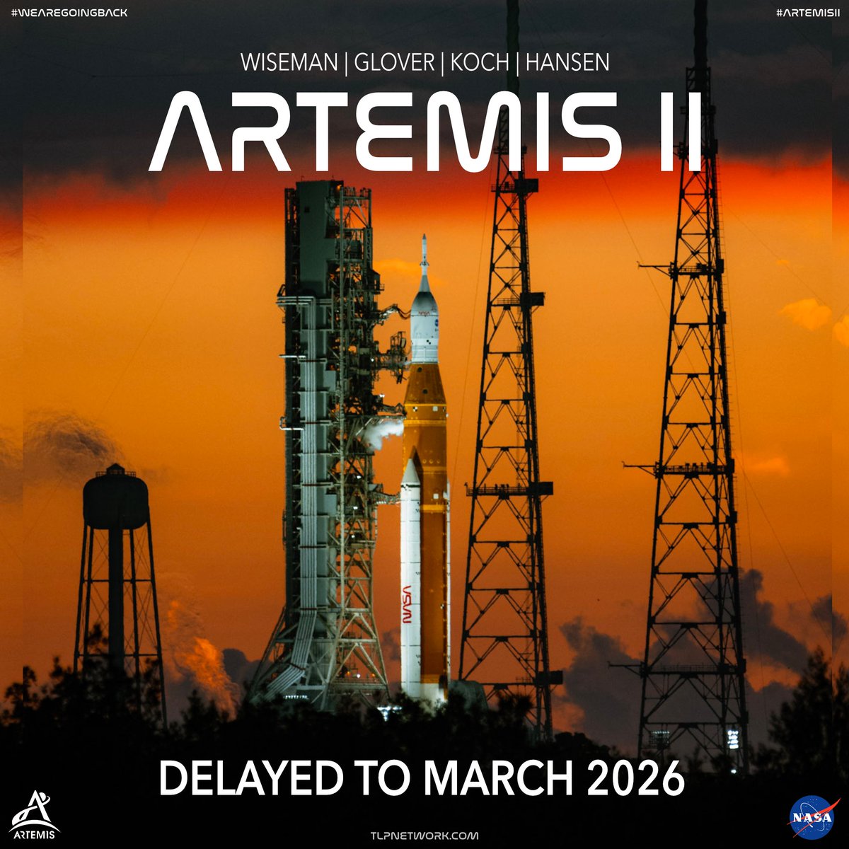 🚨 BREAKING! ARTEMIS II DELAYED TO MARCH FOLLOWING WET DRESS REHEARSAL 
NASA has formally concluded the first Artemis II Wet Dress Rehearsal and the agency is moving off the February launch window and now targeting March as the earliest possible launch opportunity for the first
