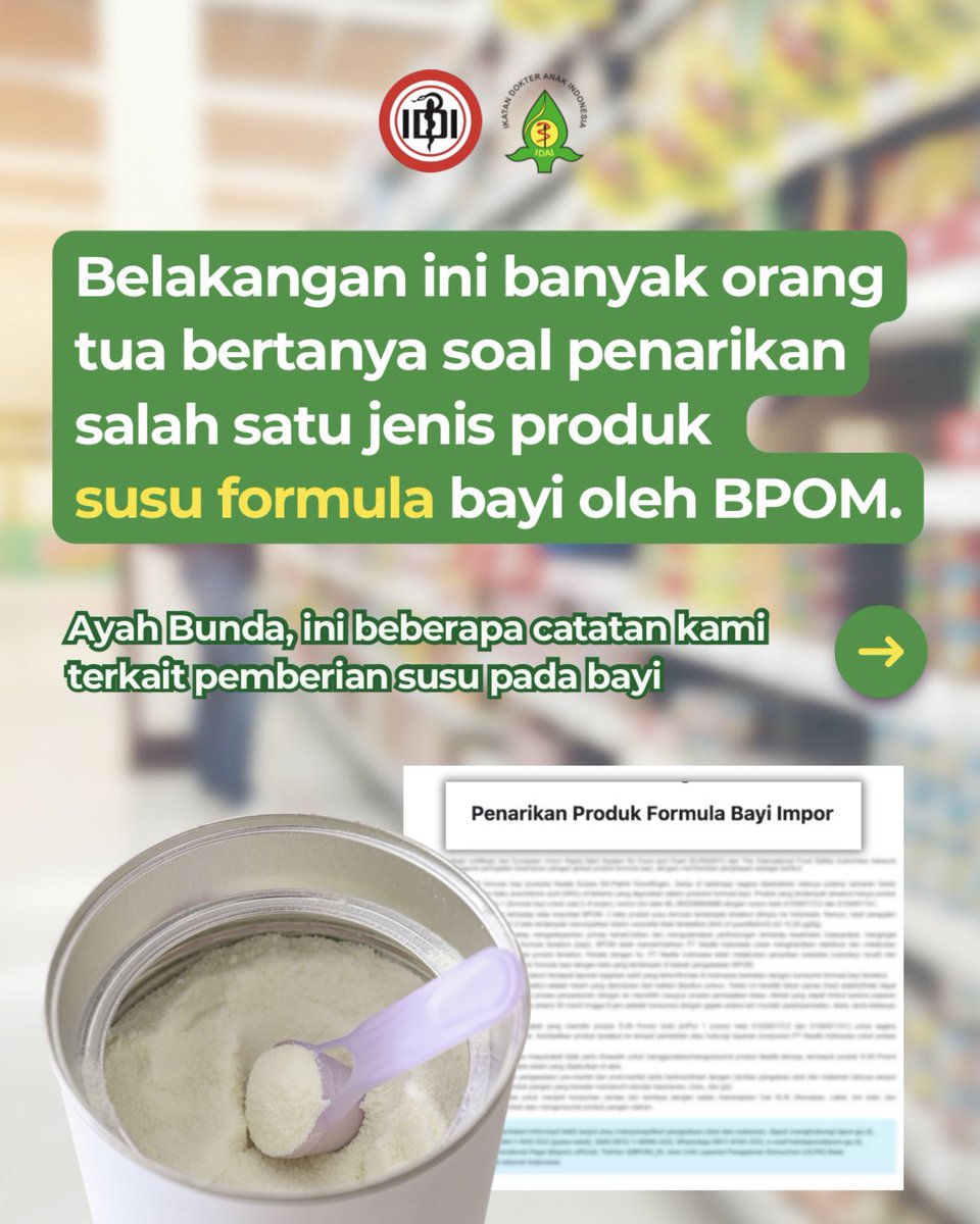 idai_tweets's tweet image. IDAI menekankan pentingnya penggunaan susu formula yang aman dan sesuai anjuran. Edukasi yang tepat membantu Ayah Bunda membuat keputusan terbaik bagi buah hati. 

Yuk, simak infografis berikut untuk informasi lengkapnya.

#IDAI
#IndonesianPediatricSociety