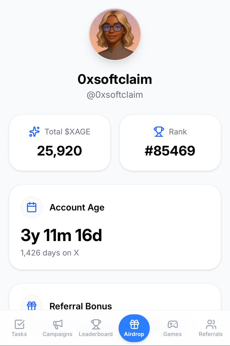 You can now check your X account age and earn $XAGE 
The older your account, the higher your rewards.

⏰ TGE: April
💰 Funding: $2M raised
💸 Cost: $0 required
⚡ Time: ~2 minutes

How to participate:
1️⃣ Visit: xage.app/app?ref=54C71A…
2️⃣ Link your X account and do the tasks