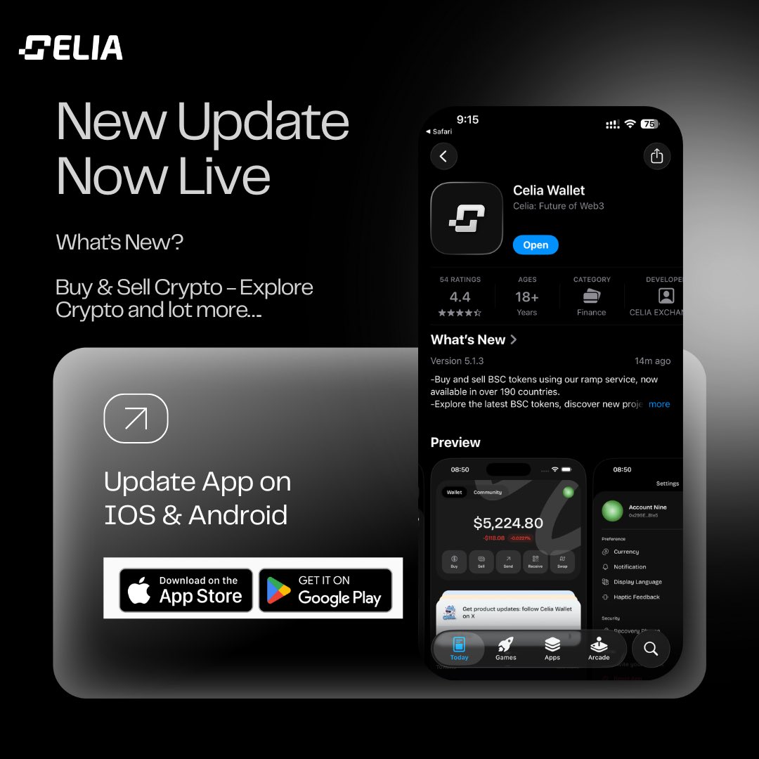 New Update Now Live🥂

Update app on AppStore/Playstore/APK, test all features and give us your feedback. 

IOS: apps.apple.com/us/app/celia-w…

Android: play.google.com/store/apps/det…

APK: apk.celia.ltd

What product or feature do you want to see next?