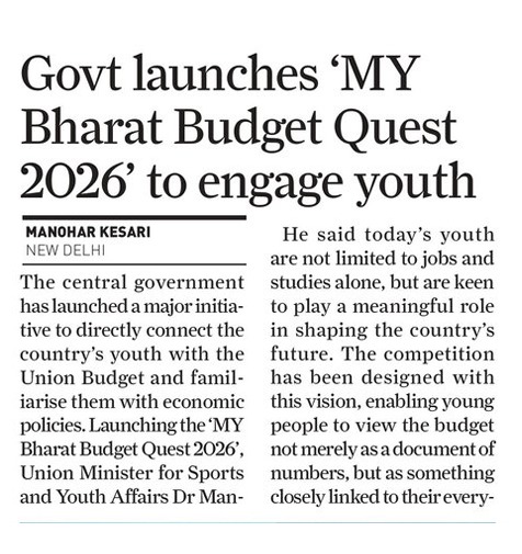 mybkjodhpur's tweet photo. Youth of India, your ideas matter at the highest level. Participate in MY Bharat #BudgetQuest2026,
showcase your budget wisdom, and you could earn a rare opportunity to interact with the Hon’ble Prime
Minister. #MYBharat 
@PMOIndia @mansukhmandviya @MYBharatHQ https://t.co/44NvjtTtgZ