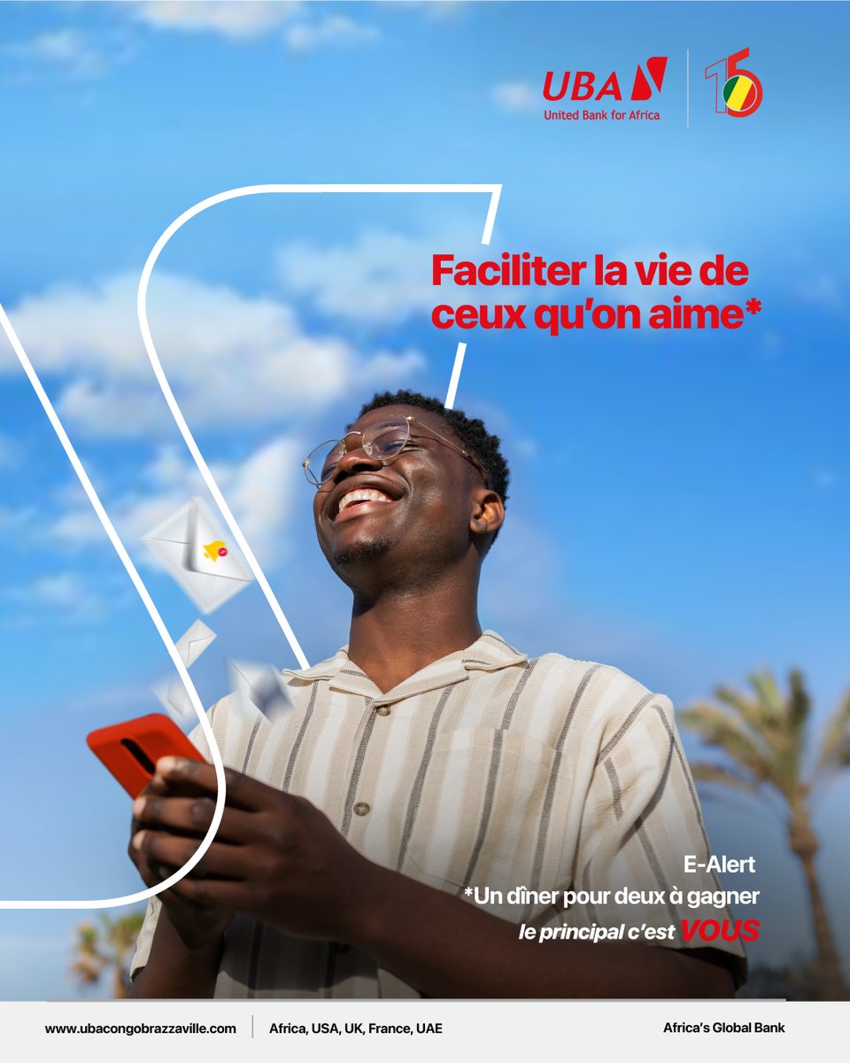 💘 SAINT-VALENTIN | Facilitez la vie de ceux que vous aimez

À la Saint-Valentin, faites un geste qui compte vraiment 💞
Souscrivez aux SMS Alert et tentez de gagner un dîner à deux 🍽️✨

Avec UBA Congo, simplifiez votre quotidien et protégez l’essentiel : ceux que vous aimez.