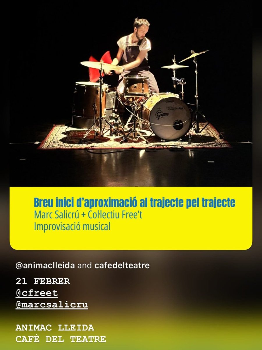colectiufreet's tweet photo. El 21 de febrer improvisarem al @cafedelteatre amb el @marcsalicru dins el festival @Animac_Lleida
#música #soundpainting #animac #lleida https://t.co/1QgKRyAXkd