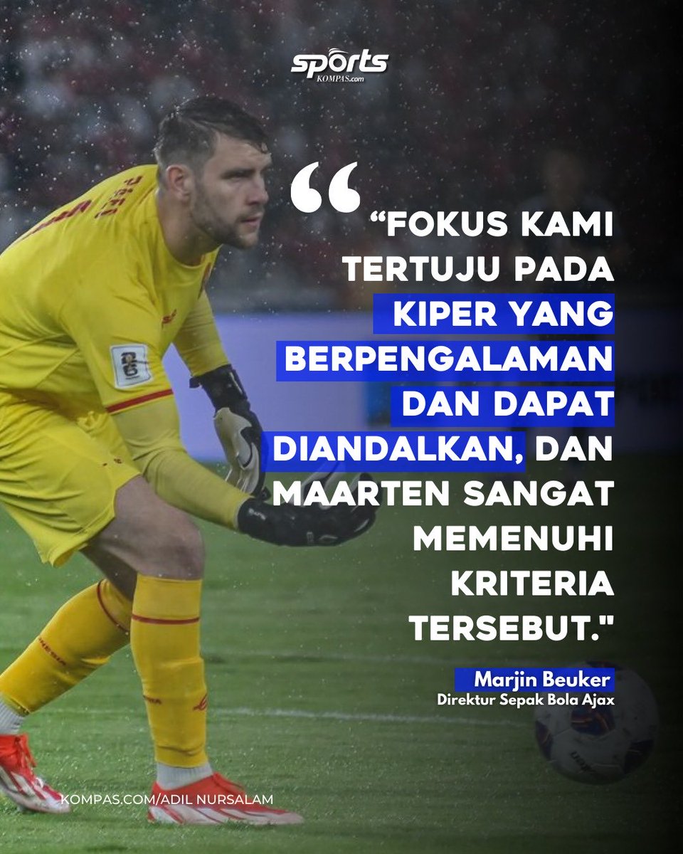 sportskompascom's tweet photo. Kiper Timnas Indonesia, Maarten Paes, resmi berlabuh ke Ajax. Pengumuman perekrutan Maarten Paes disampaikan secara resmi oleh Ajax pada Senin (2/2/2026) malam WIB.

Baca di sini: https://t.co/u0lRGiuAyJ 

/ #MaartenPaes #TimnasIndonesia #Ajax #Kiper #Feed https://t.co/vfX8hcpjeb