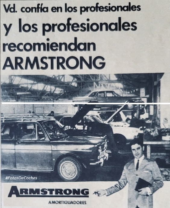 Raul_Olivan's tweet image. #FotosDeCoches ... No veo Lambo's, pero en este taller también barremos.- 
(publicación de 1970) amortiguadores #Armstrong  #Simca1000 #DodgeDart