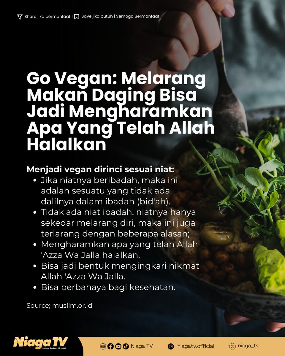 Prinsip Go vegan seakan-akan mengharamkan apa yang telah Allah halalkan

#Sunnah #reminder #Islam #quote