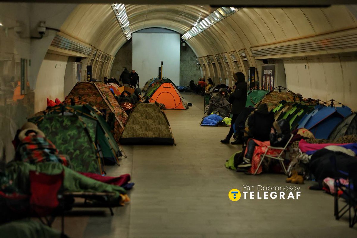 BohuslavskaKate's tweet photo. Tonight, people hide in Kyiv’s metro stations from russian missiles and drones. https://t.co/gLVPBfq6cc