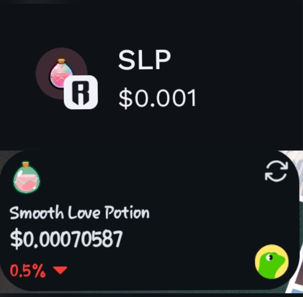 Hey <a href="/Ronin_Network/">Ronin</a>, <a href="/Jihoz_Axie/">Jihoz.ron</a>, <a href="/AxieInfinity/">Axie Infinity</a>. This has been going on for several days now. While the actual price of SLP has plummeted, as seen on CoinGecko, the price in the Ronin Wallet hasn't changed in days.