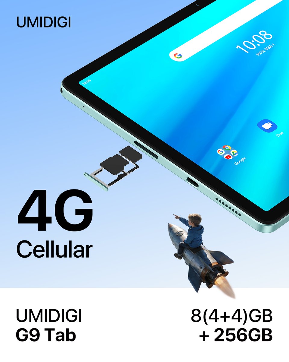 umidigi's tweet photo. 🚀💻 Break free from the gravitational pull of Wi-Fi hotspots with the superior 4G cellular capability of the #G9Tab tablet. Your digital journey deserves a first-class ticket. 📶✈️
Amazon🛒https://t.co/3MPznS0S4Q https://t.co/0LW1FlU6VU