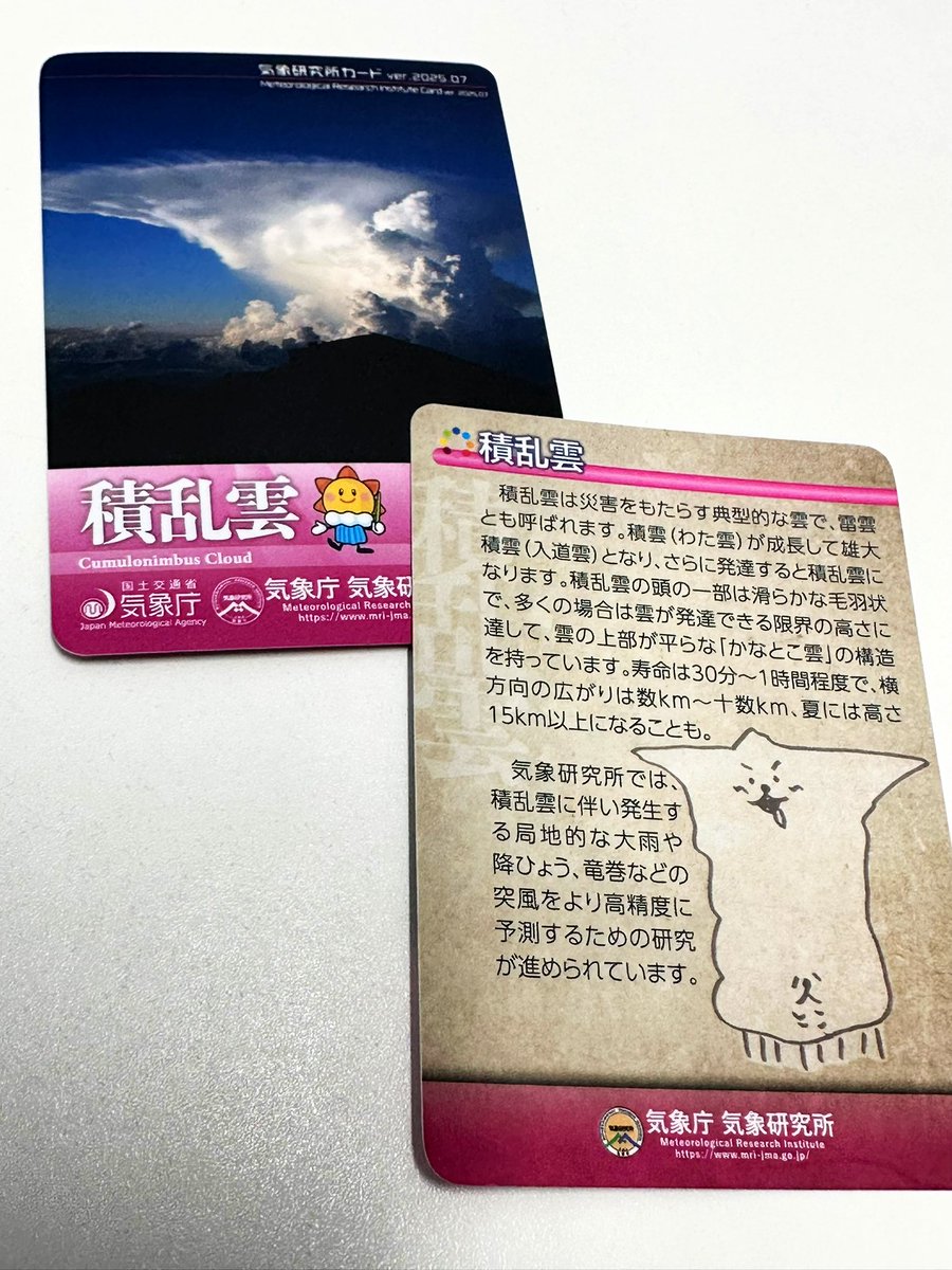 arakencloud's tweet photo. 気象研究所所長表彰を頂戴しました。
「気象研究所カード」企画・製作チームでの受賞です。荒木が担当したカードにはもれなく雲キャラがいます。一般公開やお天気フェアなどで入手できますのでぜひ☁️ https://t.co/dueua3coK6