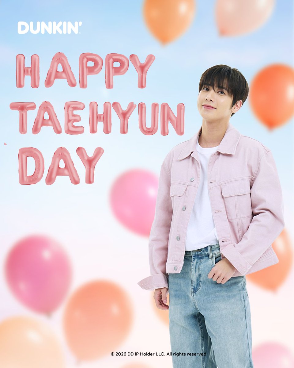dunkinph's tweet image. Wishing our amazing TAEHYUN a happy birthday! 🎈 Keep touching hearts with everything you do. ✨ #DunkinPH_TXT #TOMORROW_X_TOGETHER #TXT
