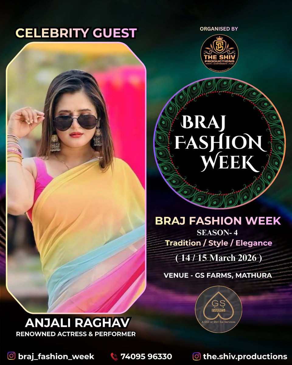 observerinnews's tweet photo. Braj Fashion Week Season 4 Celebrity Guest Anjali Raghav ❤️
🎬 Show Organised By- the_sp_shiv
🎤 Presented By- @the.shiv.productions
👗 Official Fashion Event- @braj_fashion_week
📍 Venue Partner- @gsfarmsmathuraofficial
📅 Show Dates- 14th &amp; 15th March 2026 https://t.co/Nk89yr5hZP