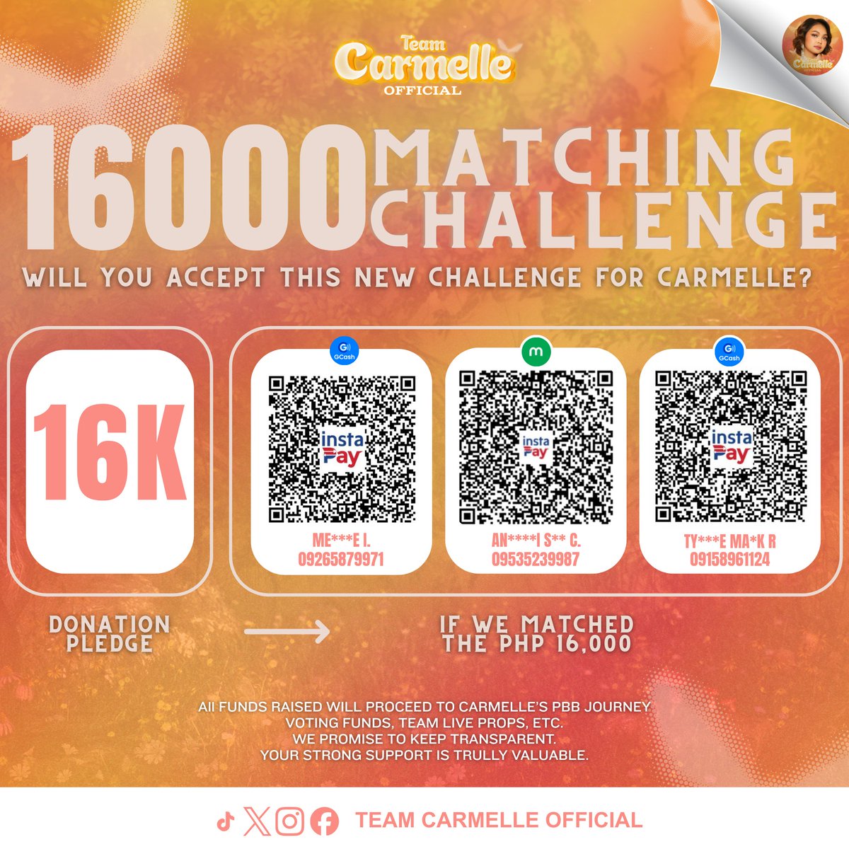 TeamCarmelleOFC's tweet image. Another fight for our dearest 𝗖𝗔𝗥𝗠𝗘𝗟𝗟𝗘; we need your help to match this challenge for our Big Winner. Our 𝗕𝗶𝘀𝗱𝗮𝗸 𝗺𝗲𝗺𝗯𝗲𝗿𝘀 from the team abroad pledged ₱𝟏𝟔,𝟎𝟎𝟎 once we matched this challenge on Feb 6, 2026, at 11:59 PM (PHT).  

𝗕𝘆𝗮𝗵𝗲𝗻𝗴! Big night…