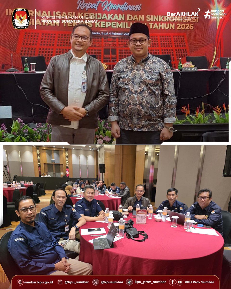 #TemanPemilih KPU Provinsi Sumatera Barat menghadiri Rapat Koordinasi Internalisasi Kebijakan dan Sinkronisasi Kegiatan Teknis Kepemiluan Tahun 2026 yang diselenggarakan oleh KPU Republik Indonesia pada 2 s.d. 4 Februari 2026 di Hotel Holiday Inn &amp; Suites Jakarta Gajah Mada.
