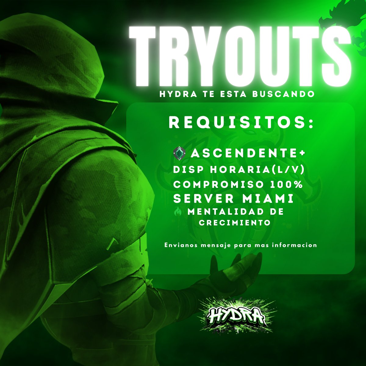 Hydra Gaming Club abre tryouts.
Buscamos jugadores con hambre de competir, disciplina y mentalidad de crecimiento.
¿Estás listo para dar el siguiente paso? 🐍💚
👉 DM para más info