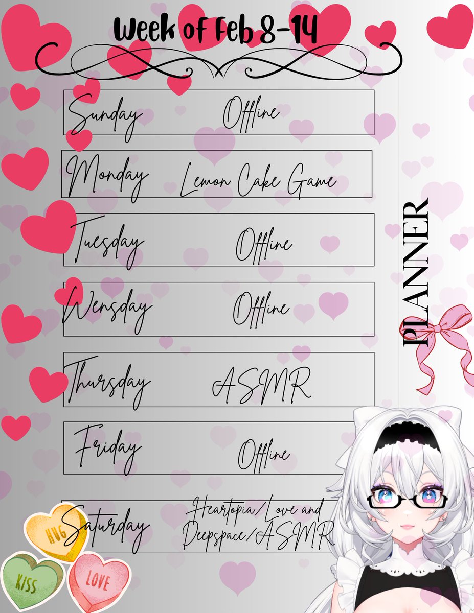 Might stream this week might not but here is Next weeks Schedule~