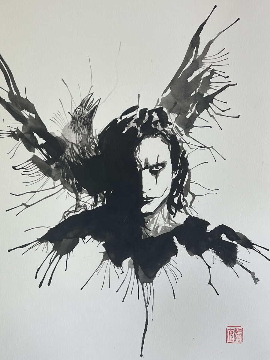 In honor of #BrandonLee's #Birthday, I made #Brush &amp; #Ink art of him as The #CROW. 

Msg for my original art here: kirbyscomicartshop.com/collections/da…