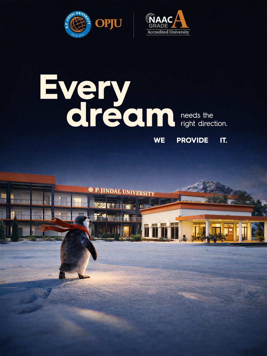 OPJUniversity's tweet image. Dreams need direction, and OPJU leads the way. 🐧

#OPJU #RightDirection #DreamWithPurpose #PenguinTrend #StudentJourney #FutureReady #CampusLife