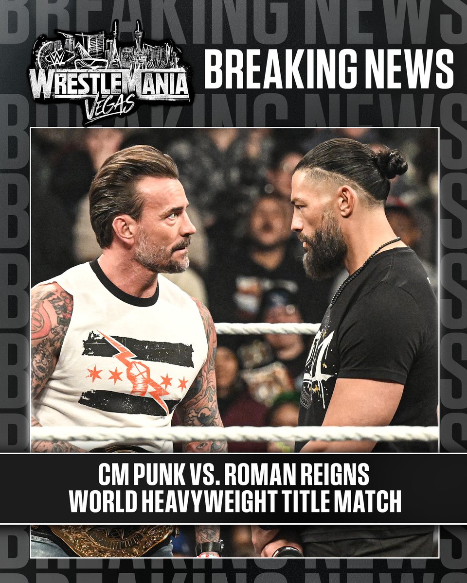 WWE's tweet image. IT’S HAPPENING!!! PUNK vs. REIGNS. WORLD HEAVYWEIGHT TITLE MATCH. #WRESTLEMANIA.

🎟️: ticketmaster.com/wwe-wrestleman…