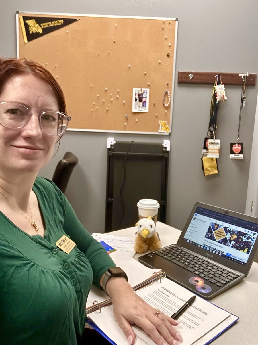 I haven’t been on here since it stopped being Twitter, so this will be interesting. This week I’ll be posting photos for an #assignment in my social media class. Here I am at my #internship as a #Student #Brand Ambassador for #MoWest. Go Griffs! #JOU432