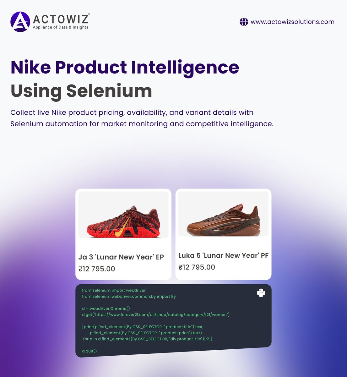 actowizsolution's tweet photo. Unlock real-time Nike product intelligence using Selenium—track prices, availability, and variants to power smarter market monitoring and competitive insights

https://t.co/trBK8TgnJI

#EcommerceAnalytics #PricingInsights #RetailTrends #WebScraping #DataAtScale #ActowizSolutions https://t.co/7IwG4E4jrT