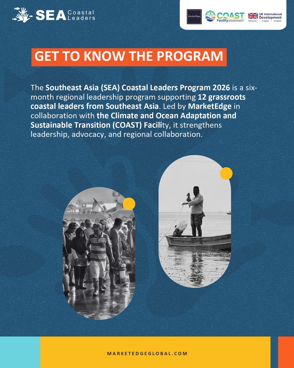 UKinMalaysia's tweet image. Applications are open for MarketEdge’s #SouthEastAsia Coastal Leaders Program!

We are supporting 12 grassroots coastal leaders from Southeast Asia to join a 6-month regional leadership cohort at the Our Ocean Conference in Kenya.

*Apply by 26 Feb: marketedgeglobal.com/sealeaders