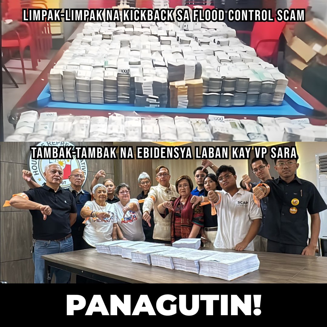 Limpak-limpak na kickback sa flood control scam. 

Tambak-tambak na ebidensya sa impeachment laban kay VP Sara. 

Panagutin lahat ng naglustay sa kaban ng bayan! ✊