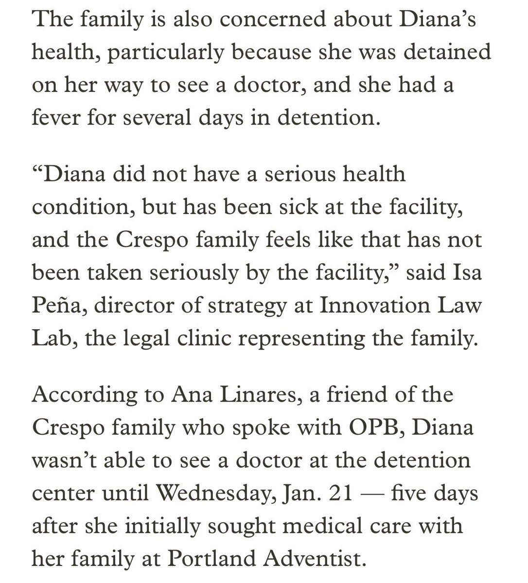 Whatapityonyou's tweet image. Please don’t forget about 7 year old Diana and her family. They were detained while taking her to the emergency room and sent to Dilley Detention Center. The conditions there are horrible and she’s been sick.