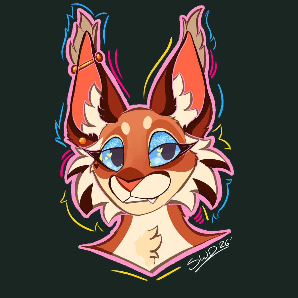 Flat headshot commission completed for @/Chronic_K9 on tele!
Drawing caracals is my favorite thing ever omg