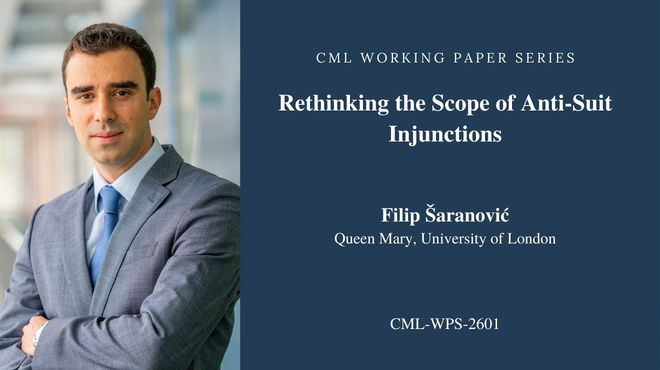 Congratulations to Dr Filip Šaranović, whose CML Working Paper on ‘Rethinking the Scope of Anti-Suit Injunctions’ has just been published. The paper is available to download for free at papers.ssrn.com/sol3/papers.cf… and law.nus.edu.sg/cml/publicatio….