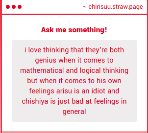 DailyChirisu's tweet photo. This is basically canon, idc about anything else
♡ #chirisu #aibtwt ◈ https://t.co/lstIQd2byY