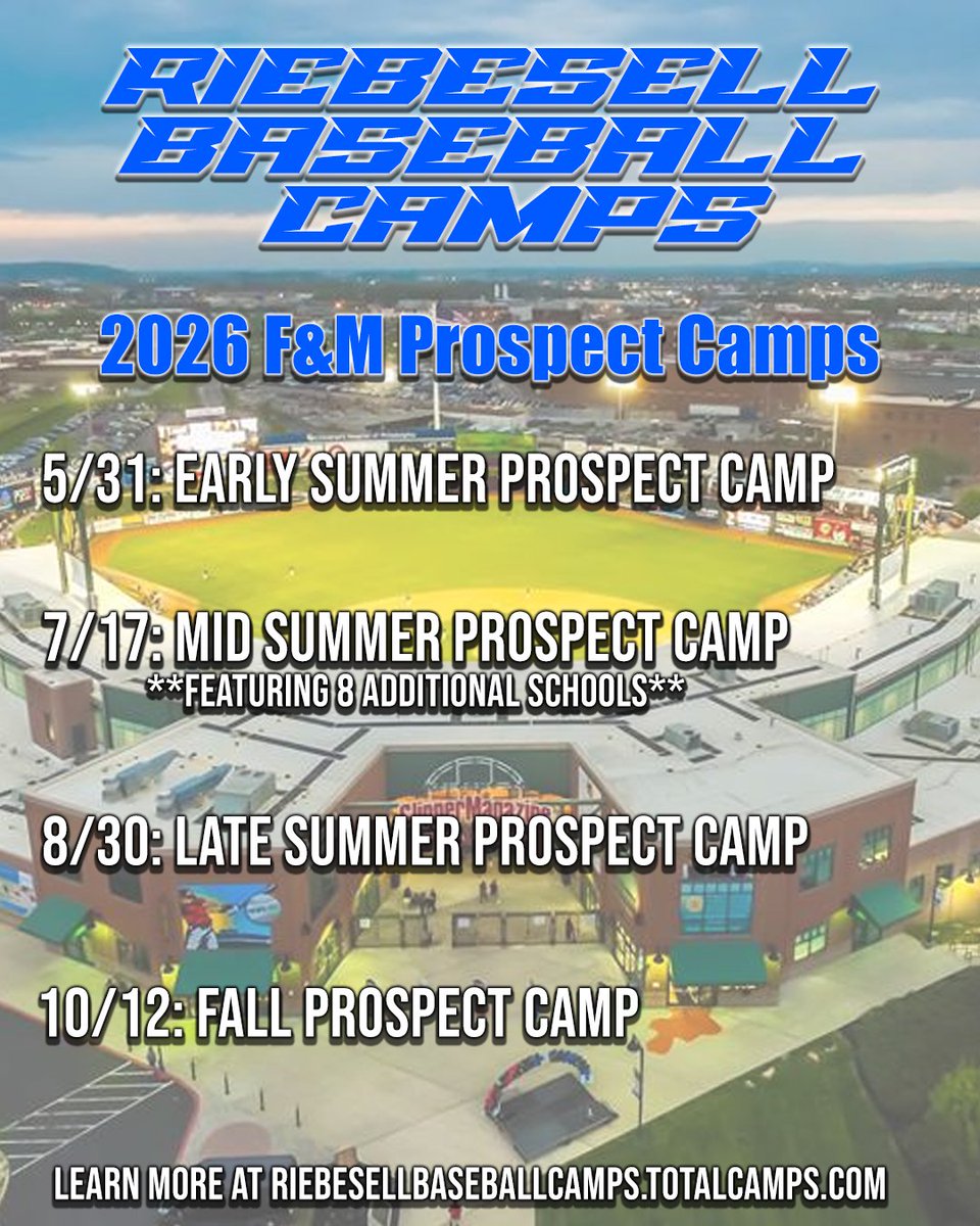 Excited to launch the 2026 Riebesell Baseball Camps slate! This year features 4 Prospect Camps with access to F&amp;M coaches, current players, &amp; campus tours. 5 of 8 commits in '26 class attended an RBC!

Register Here: riebesellbaseballcamps.totalcamps.com/About%20Us