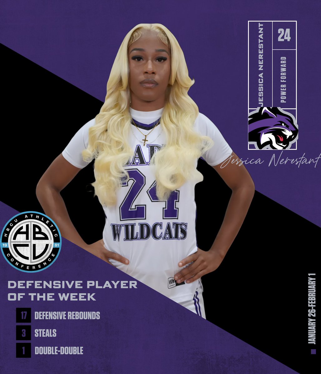WileyAthletics's tweet photo. Congratulations to Jessica "Tree" Nerestant on winning @HBCUAC Defensive Player of the Week. #FeartheClaws #WhereWinnersThrive #BeIrreplaceable #ProgressoverPerfection #GoForthInspired https://t.co/ZARll6ZvnH