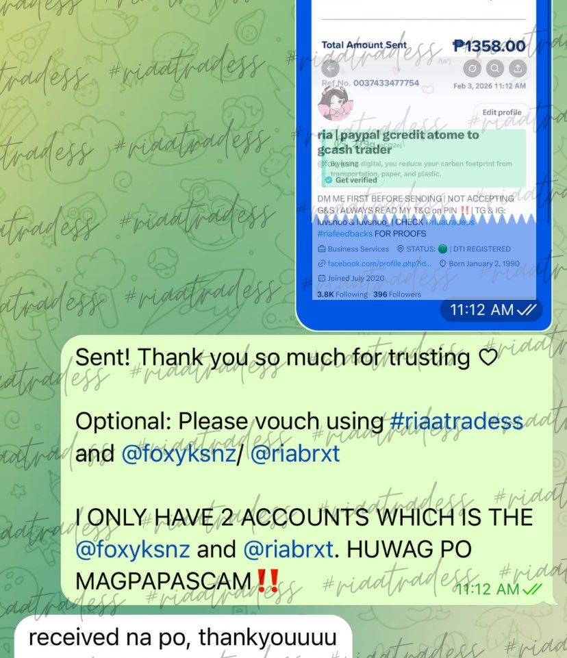 ༻ PAYPAL TO GCASH TRADE ༺

THANK YOU SO MUCH FOR TRUSTING! 

MY OLD ACCOUNT (<a href="/luvsnoo_/">ria | paypal gcredit unveri to gcash trader low</a>) WAS SUSPENDED

✧ #riaatradess