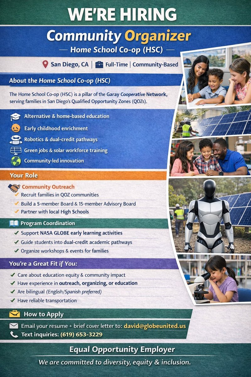 FSC_DavidS's tweet photo. 📣 We’re hiring a Community Organizer in San Diego!
Looking for someone passionate about education, community outreach &amp; innovation.
💼 Full-time | $22/hr
📧 david@globeunited.us
📲 Text: (619) 653-3229
#NowHiring #CommunityJobs #SanDiego #Nonprofit https://t.co/ZdjCuzyzWM