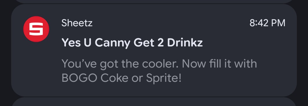 chefjasoncolby's tweet photo. @sheetz I got this notification today and clicked on it.   Nothing.  Went to my offers...nothing.  Scrolled the offers in the app...nothing.   This isn't the first time!  Fix the app!  Plus I don't get emails anymore! https://t.co/HDTAaEWPnz