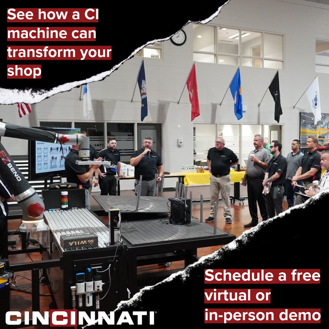 Schedule an in-person or virtual demo with Cincinnati Incorporated and experience how our machines can transform your shop’s productivity, precision, and performance. From smarter workflows to real-world results, the difference is clear when you see it firsthand.

📅 Book your
