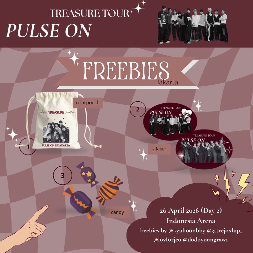 dodoyoungrawr's tweet photo. Freebies TREASURE PULSE ON in Jakarta
by @dodoyoungrawr @lovforjeo @3ttrejoxlup_ @kyuhoonbby

❤️ RT &amp; like for appreciation
📍 Indonesia Arena, GBK Senayan
🗓 26 April 2026 (Day 2)
🕰️ TBA

If you get one, kindly tag our accounts 

#TREASURE_PULSE_ON_IN_JAKARTA https://t.co/YS3bjS3GXt