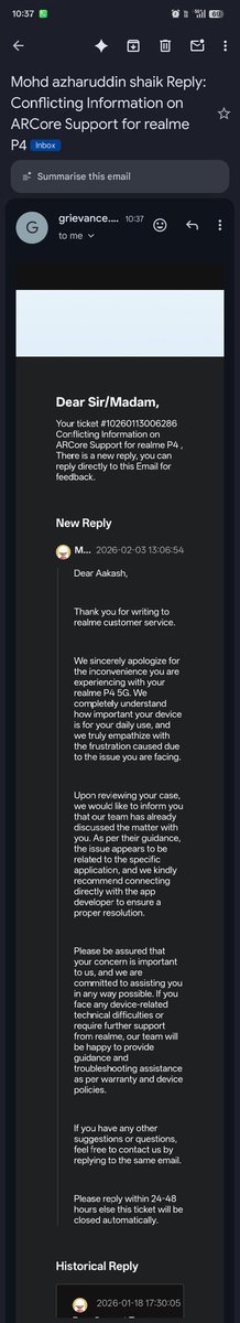KumarAakas10848's tweet photo. Realme is dodging! They’re blaming "apps" for #ARCore when they know it’s a device whitelist issue. 📉
Refused to delete my posts. Filing NCH for ALL #realmeP4 users. ⚖️
@realmecareIN @realmeIndia @jagograhakjago #realmeP4 #RMX5110 #TechRights https://t.co/xQNzroyfzN