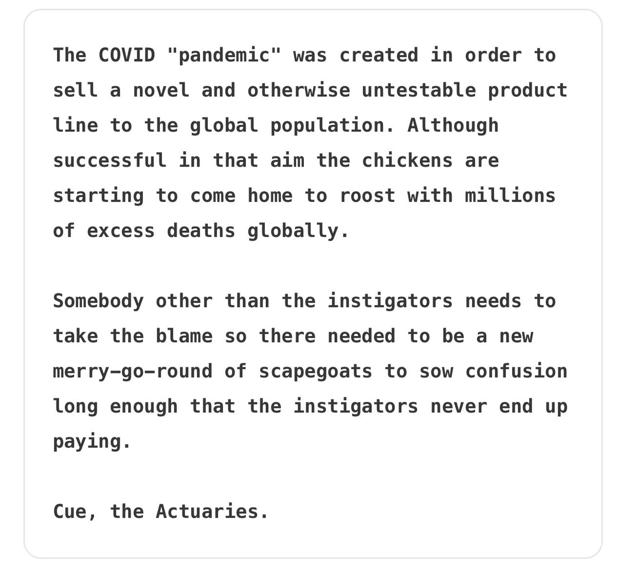 carl_jurassic's tweet image. @Jikkyleaks , I, &amp;amp; others have posted under this topic at the #ProjectPanda #ReGate &amp;amp; #CutterGate hashtags 

insurance and definitely reinsurance has likely been a big part of pandemic malfeasance

Arkmedic has written this too 
arkmedic.info/p/actuaries-inc

x.com/jikkyleaks/sta…
