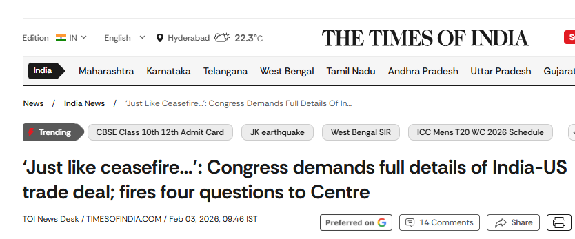 moini_565's tweet photo. Just like ceasefire...’: Congress demands full details of India-US trade deal; fires four questions to Centre
https://t.co/viedKcbeSg
#EpsteinFiles #TrumpCorruption #DOJFailure #CareForNature #सतभक्ति_से_मिटे_सारे_कष्ट #TradeDeal @INCIndia @mistry_rafiq @INCKerala @virjust18 @GuptaPragnya