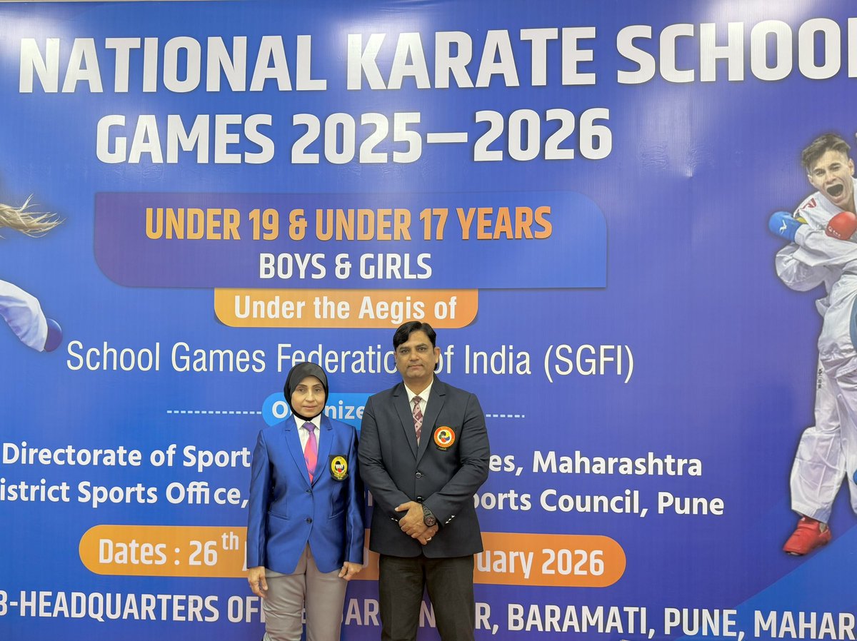 Syediftquar's tweet photo. It was a great honor and privilege to be a part of the 69th School Games Federation of India
(SGFI) National Karate Championship 2026 for Under-17 and Under-19 Boys and Girls.
The championship was held at Baramati, Pune (Maharashtra) 
from 26th January to 2nd February 2026.
I feel proud to serve as a Referee Commission Member of the Karate India Organization (KIO) and to represent the organization at this prestigious national event.
I sincerely express my gratitude to Hanshi Bharath Sharma Sir (President, KIO) for his trust and for providing me with this valuable opportunity.
I would also like to extend my heartfelt thanks to Shaheen Akhtar Ma'am and Sensei Sandeep Gade for their constant support and guidance.

With Sincere Regards, 
Shihan Syed Iftquar Hussain
Referee Commission Member - KIO 
WKF & AKF Judge
WKF Accredited Coach