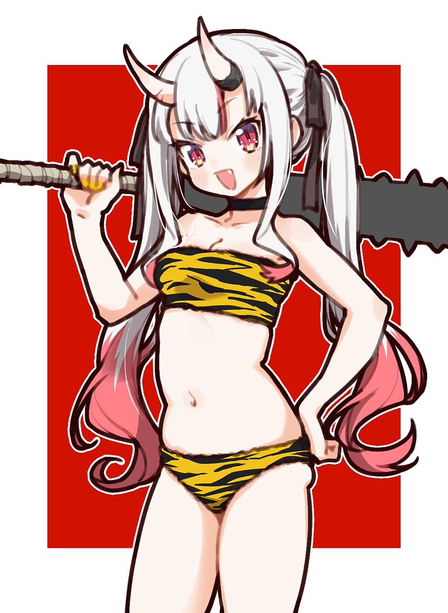 #百鬼絵巻
節分なので以前描いた虎柄パンツお嬢をリメイクしました👹 