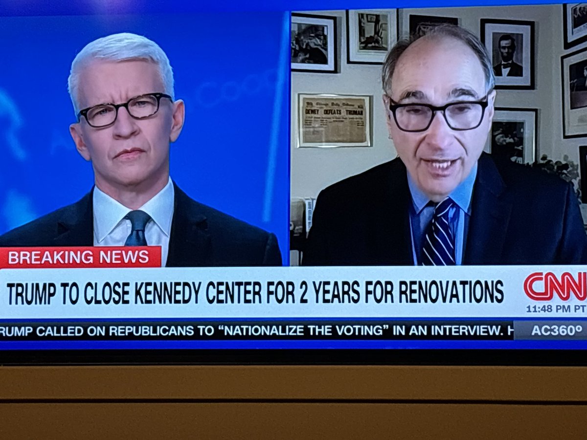 The Lamestream media @cnn just continue to facilitate Trump’s impunity. Trump is tearing down the @KennedyCenter but <a href="/andersoncooper/">Anderson Cooper</a>  ‘very few constraints on him..’ and <a href="/davidaxelrod/">David Axelrod</a> fail to be clear on any guardrails that constrain the President. Do your job!!
#MediaFailure
